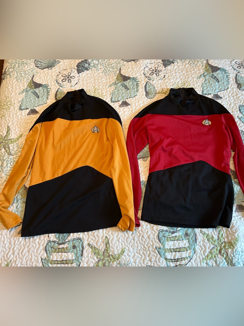 Starfleet-Inspired Men’s Long Sleeve Crew - Gold and Red Costume shirts